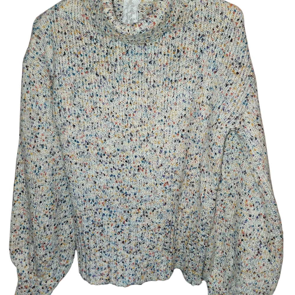 Sadie & Sage Cowl NECK Speckled Knit Turtleneck Sweater Oatmeal